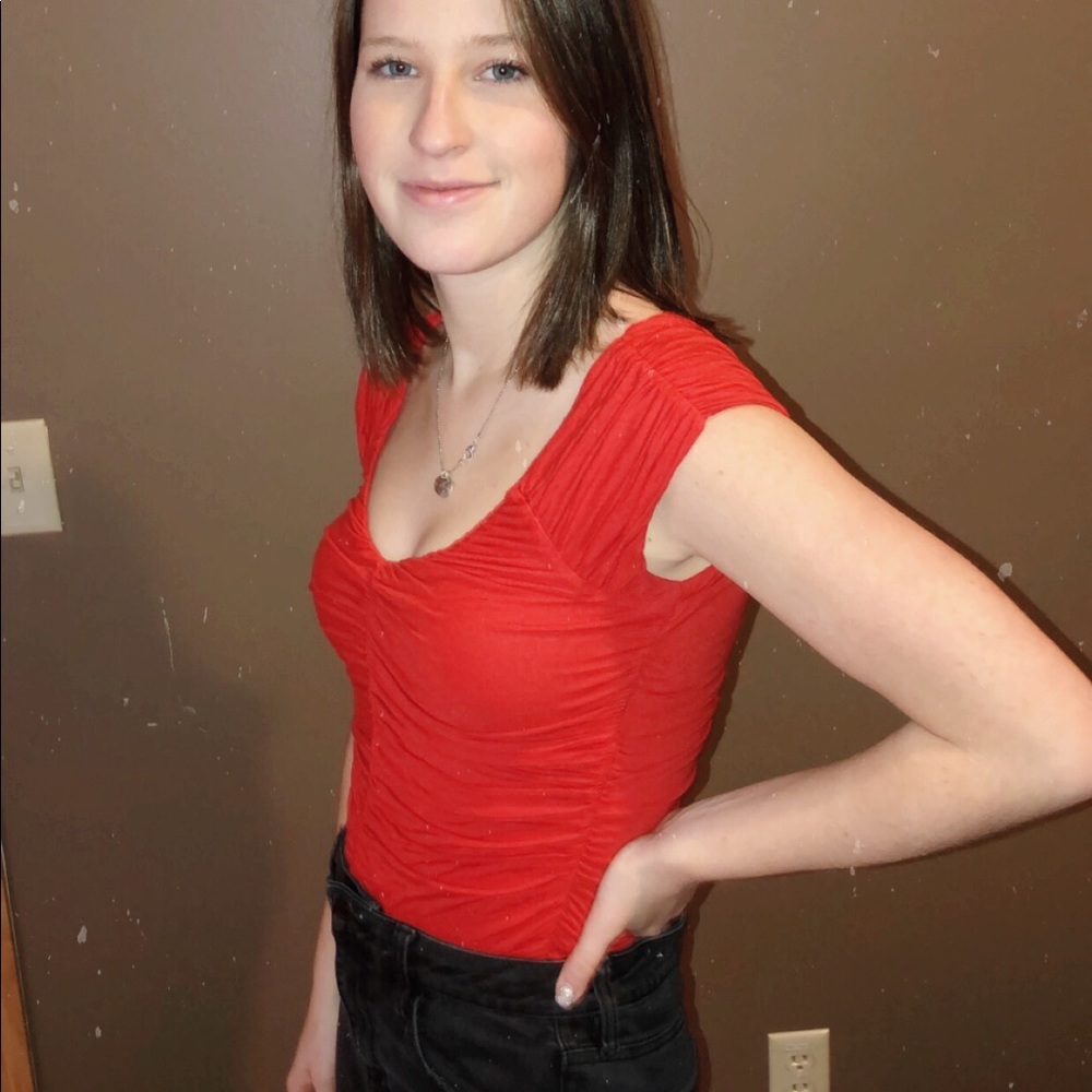 Red ruched tank / shirt / top